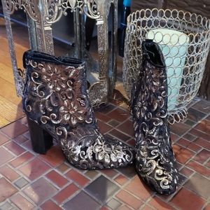 Guess Black & Gold/Silver Embroidered Boots